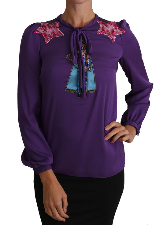 Verzauberte lila Seidenbluse mit Kristallen