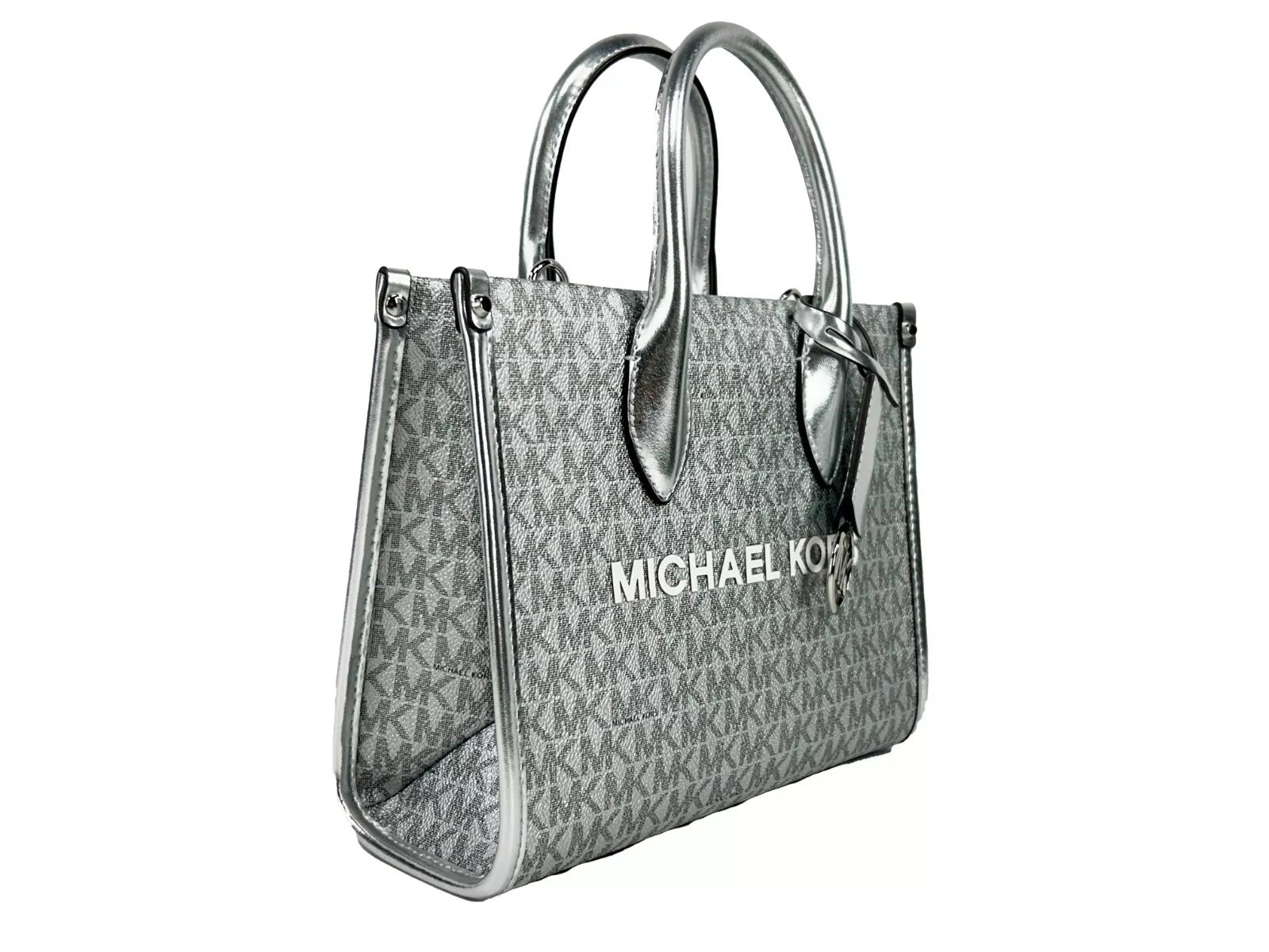 Mirella Signature Small Top Zip Tote Bag Silver