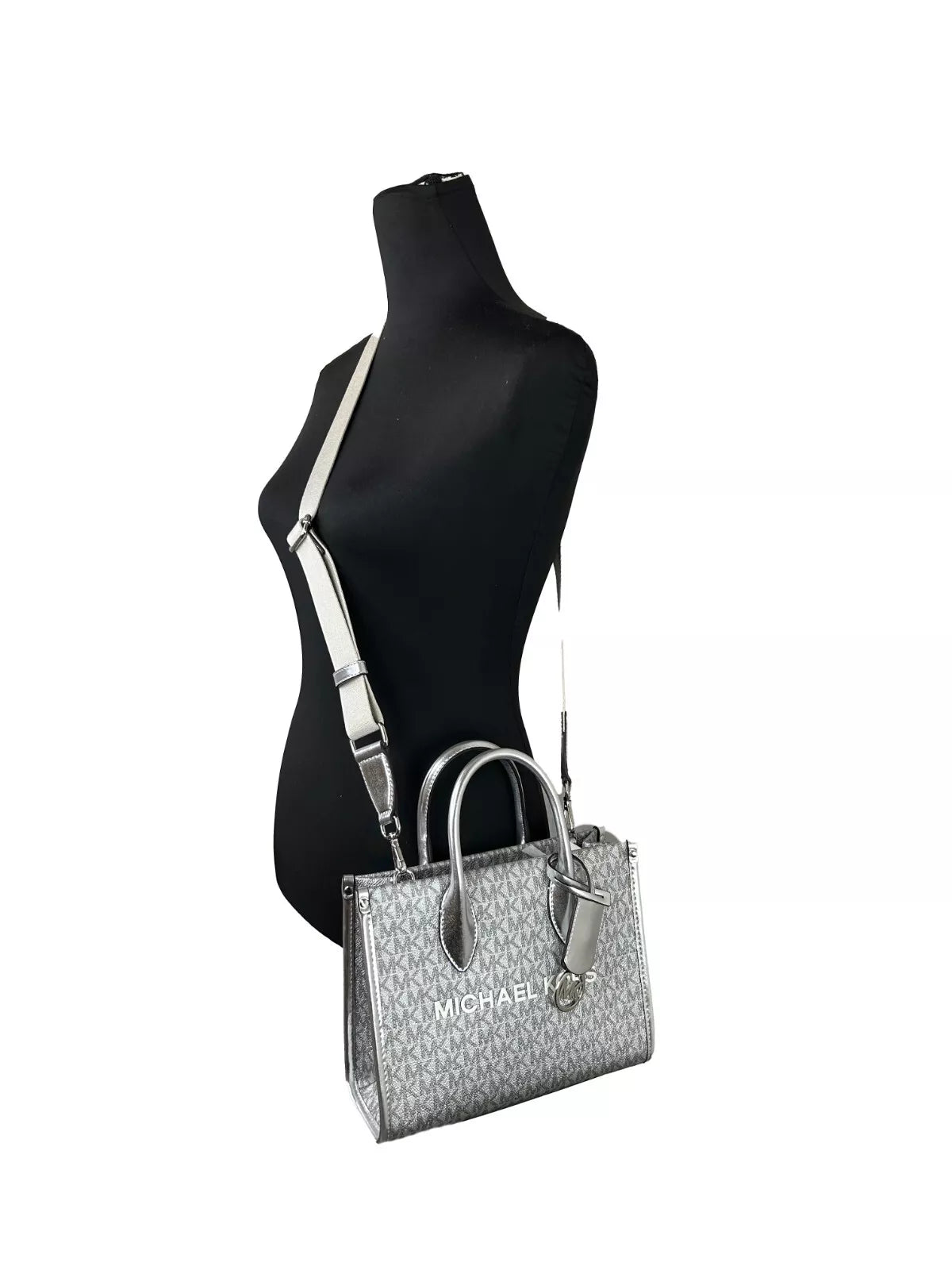 Mirella Signature Small Top Zip Tote Bag Silver