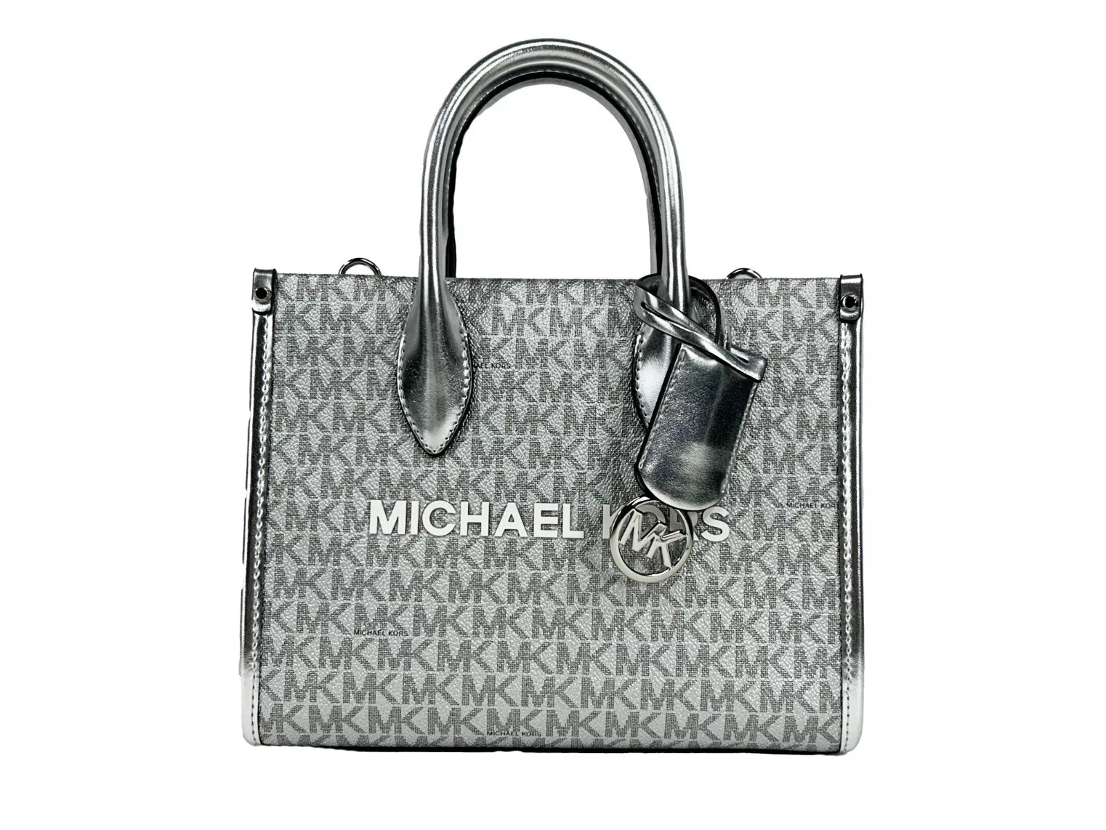 Mirella Signature Small Top Zip Tote Bag Silver