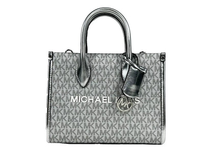Mirella Signature Small Top Zip Tote Bag Silver