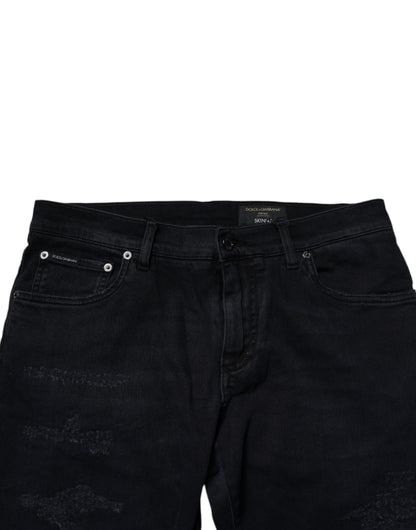 Black Cotton Skinny Denim Men Jeans