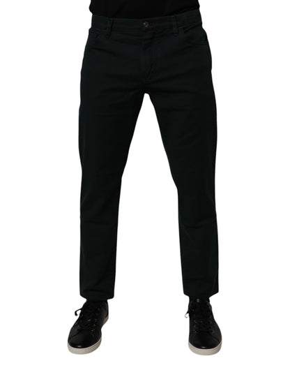 Dark Green Cotton Loose Skinny Men Denim Jeans