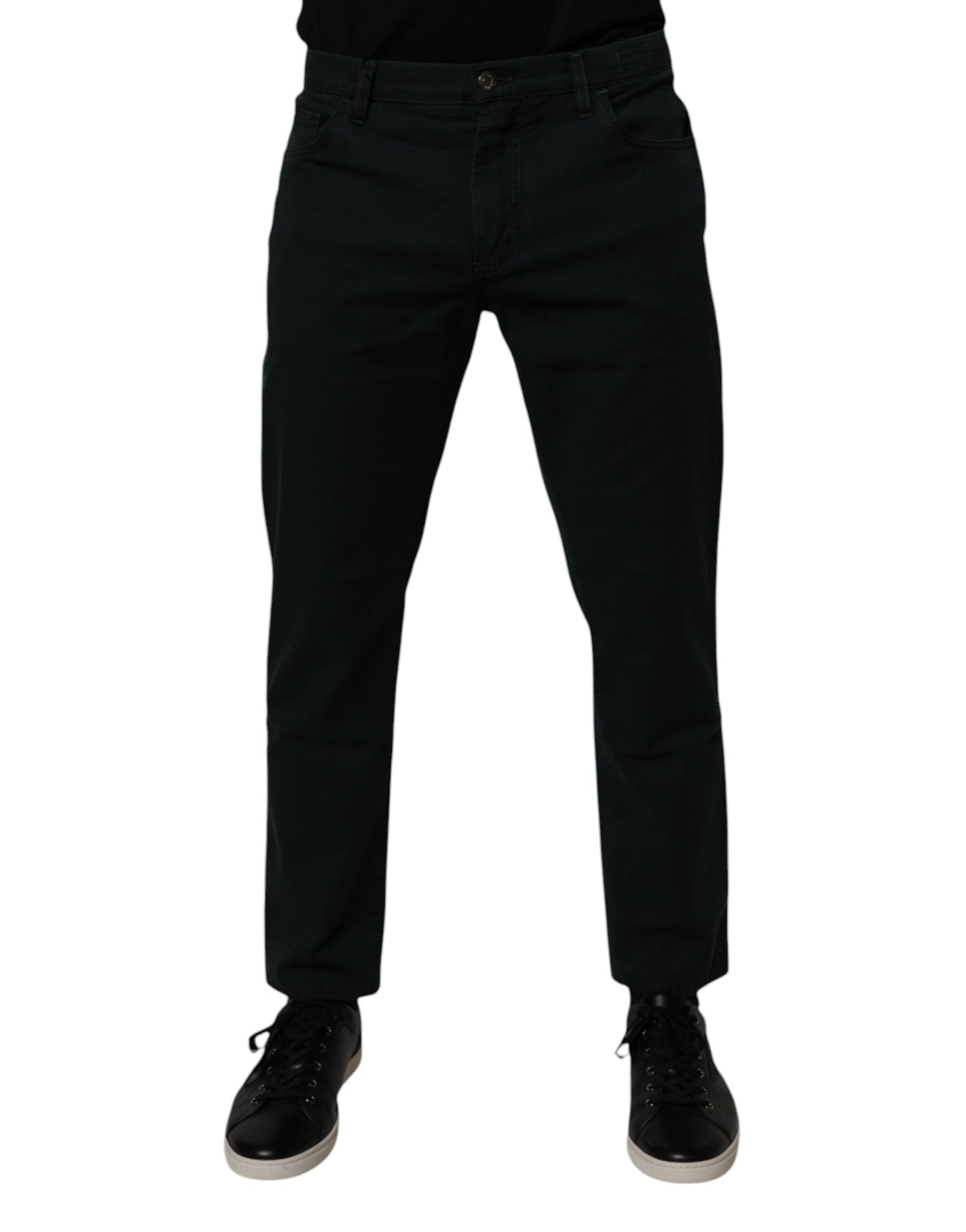 Dark Green Cotton Loose Skinny Men Denim Jeans