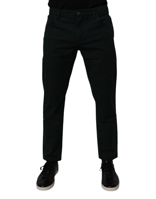 Dark Green Cotton Loose Skinny Men Denim Jeans