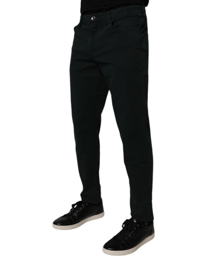 Dark Green Cotton Loose Skinny Men Denim Jeans