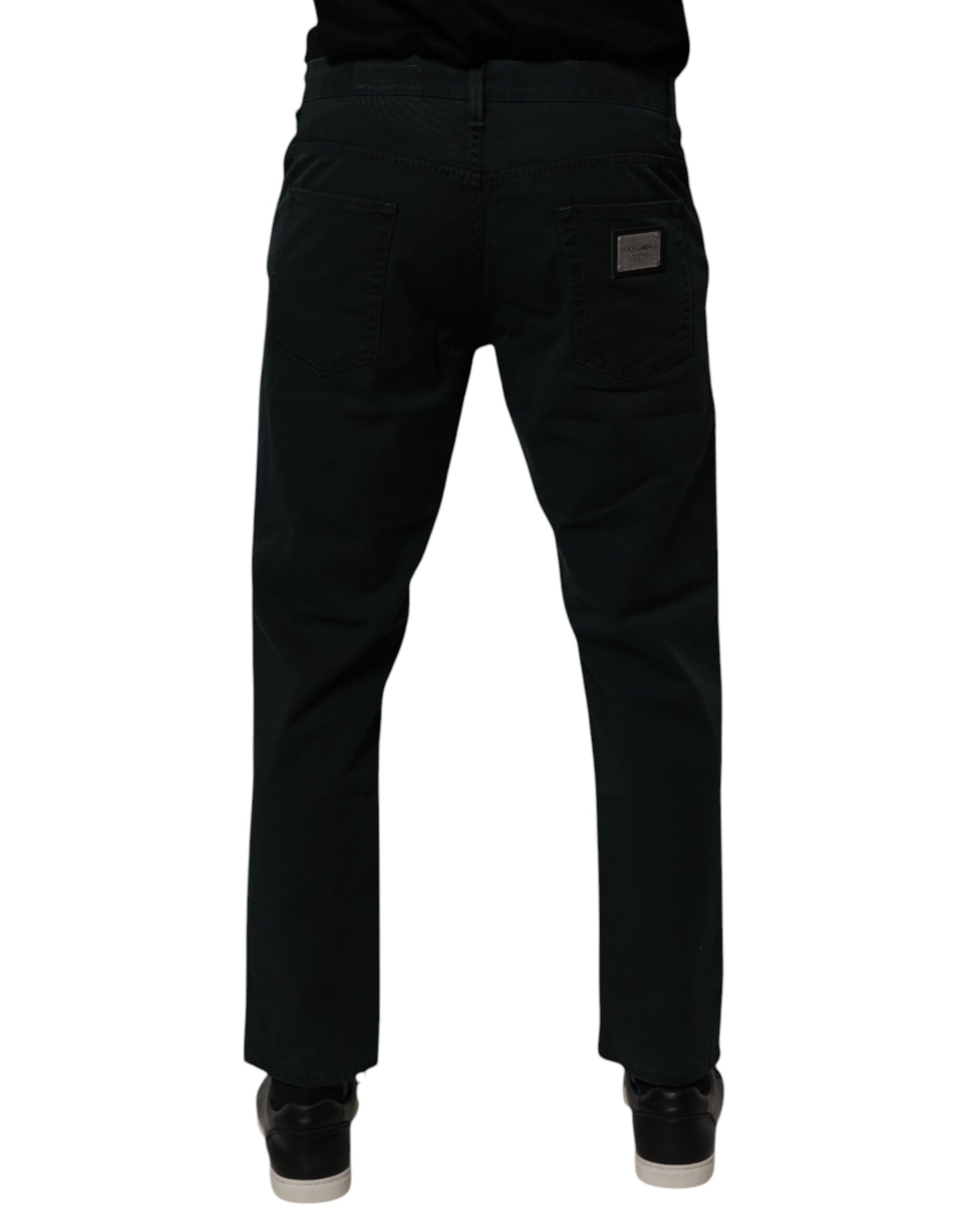 Dark Green Cotton Loose Skinny Men Denim Jeans