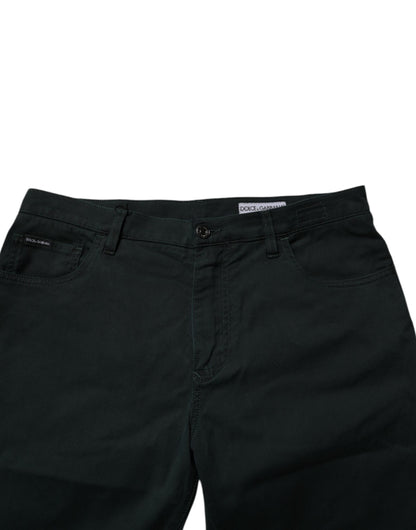 Dark Green Cotton Loose Skinny Men Denim Jeans