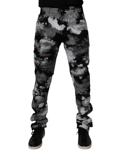Multicolor Camouflage Tattered Skinny Denim Jeans