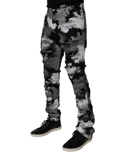 Multicolor Camouflage Tattered Skinny Denim Jeans