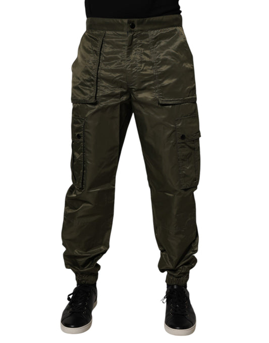Dark Green Nylon Cargo Pants