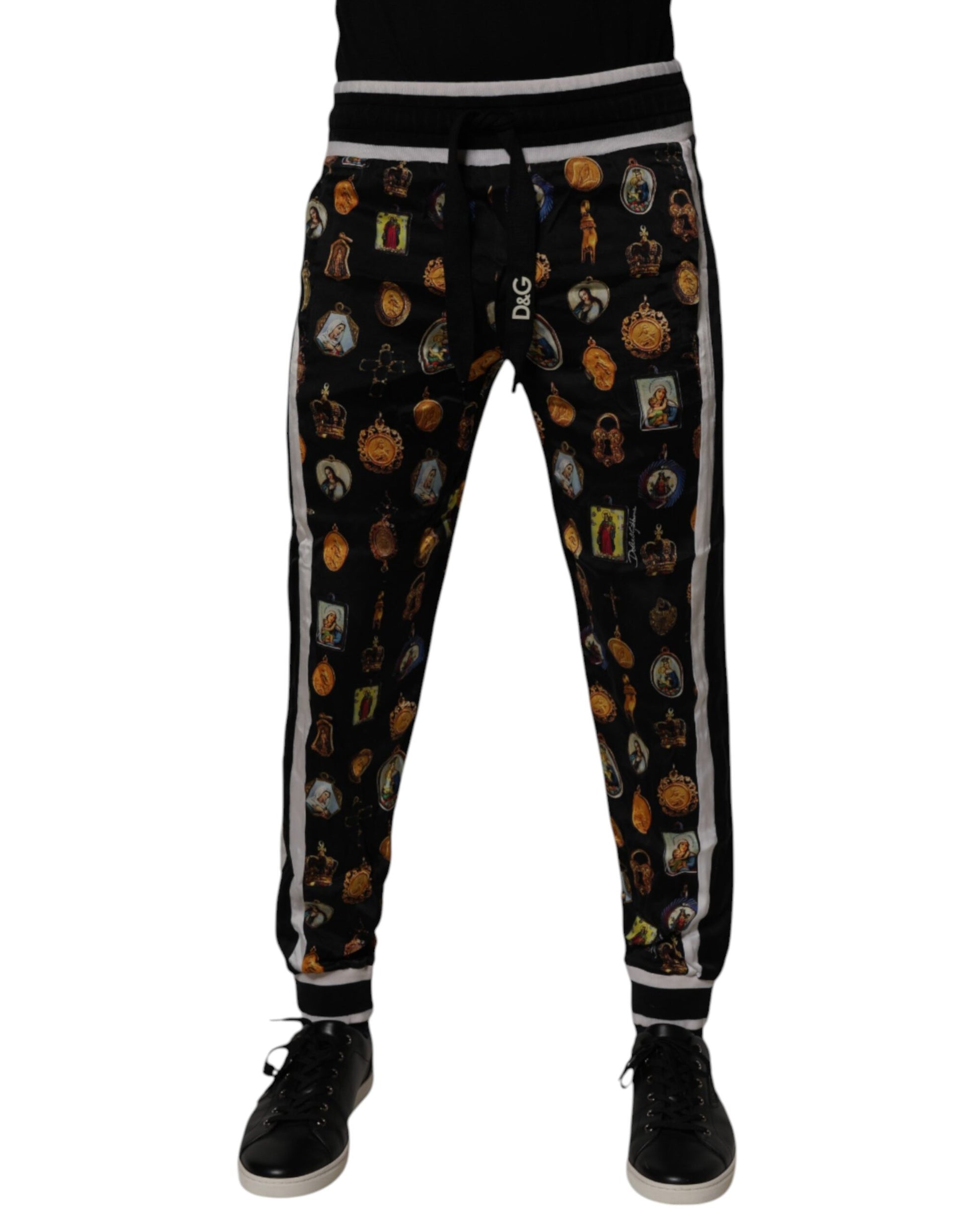 Black Religious Print Silk Men Jogger Pants