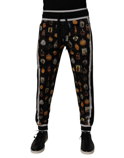 Black Religious Print Silk Men Jogger Pants
