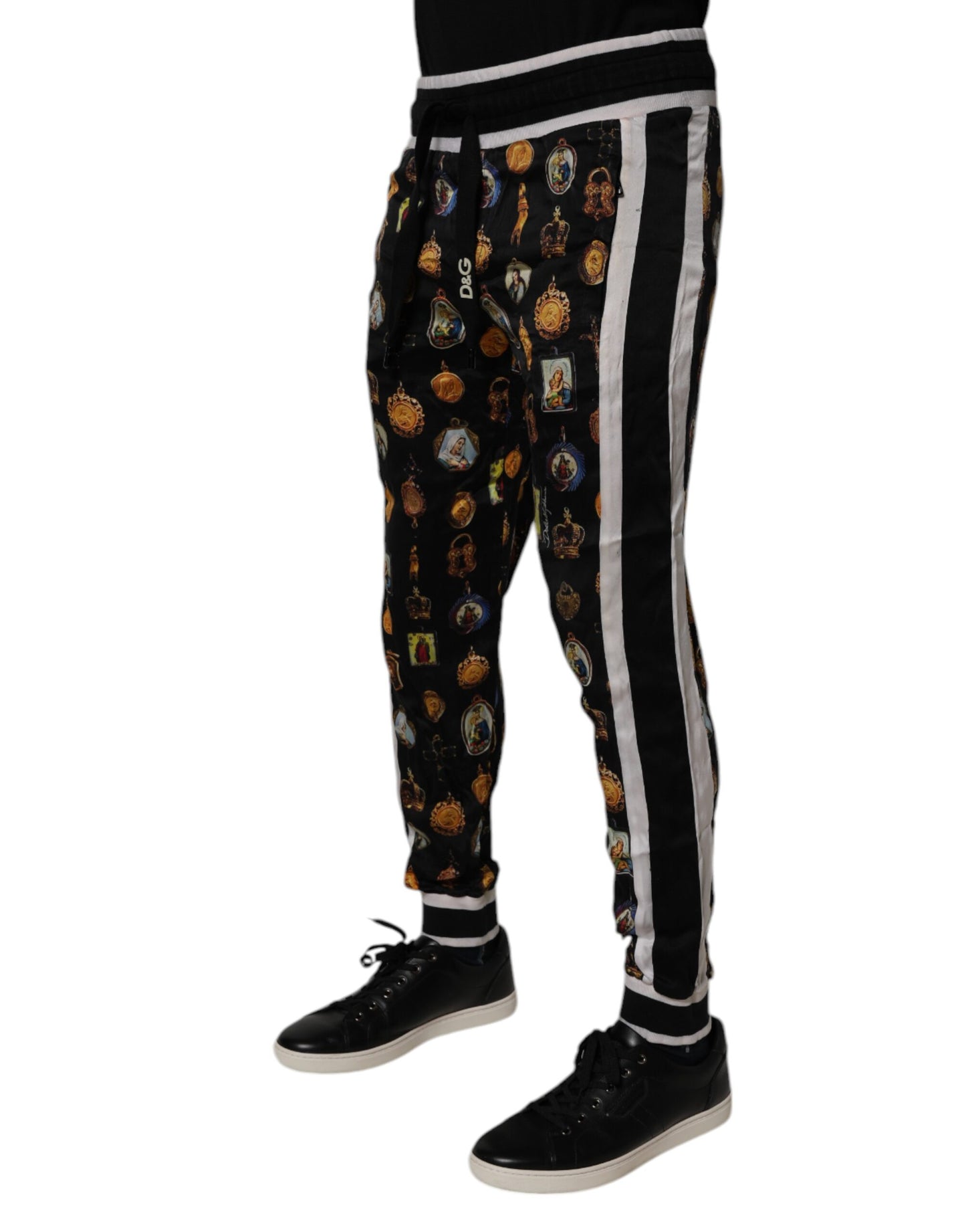 Black Religious Print Silk Men Jogger Pants