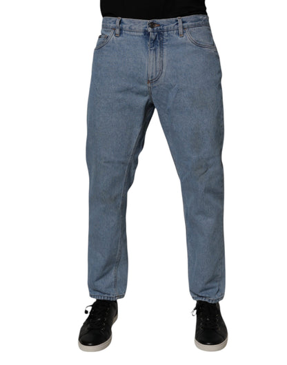 Blue Cotton Skinny Men Denim Mid Waist Jeans
