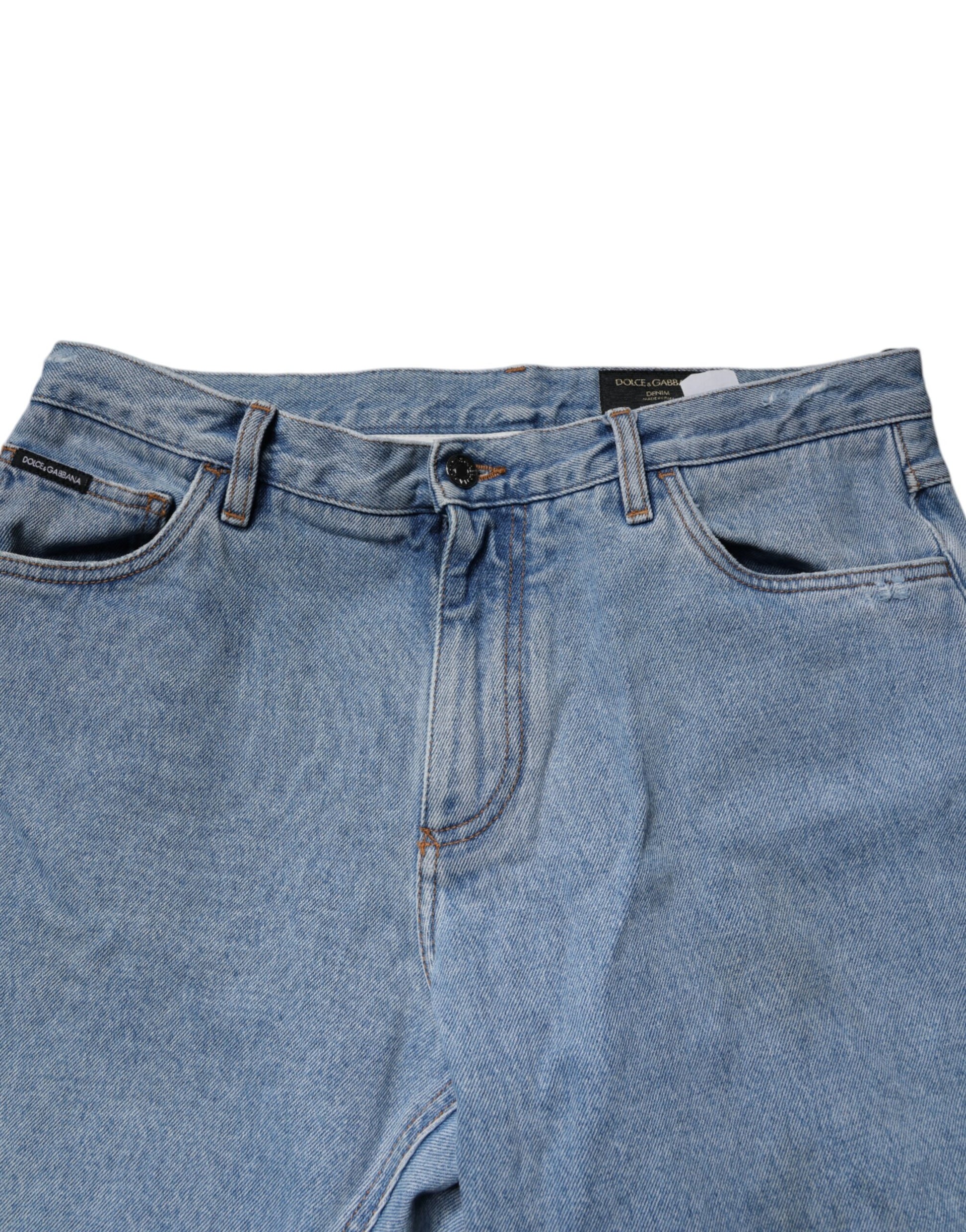 Blue Cotton Skinny Men Denim Mid Waist Jeans