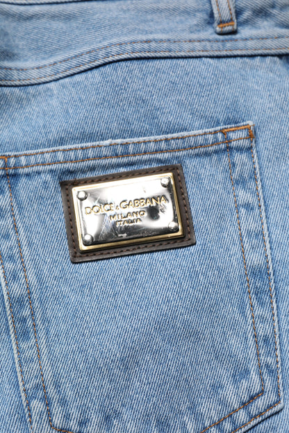 Blue Cotton Skinny Men Denim Mid Waist Jeans