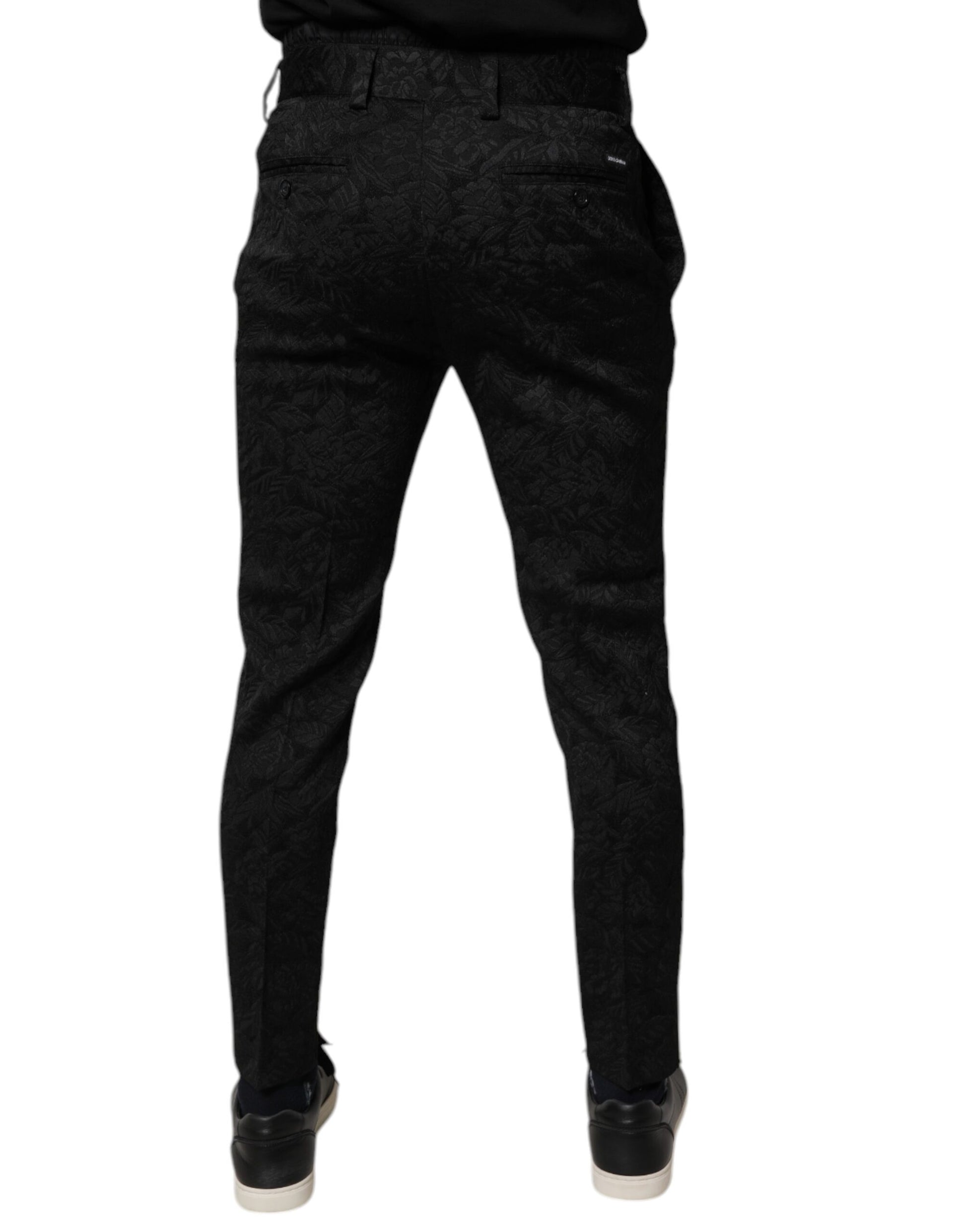 Black Brocade Polyester Skinny Dress Pants