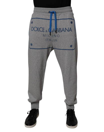 Gray Logo Cotton Men Jogger Sweatpants Pants