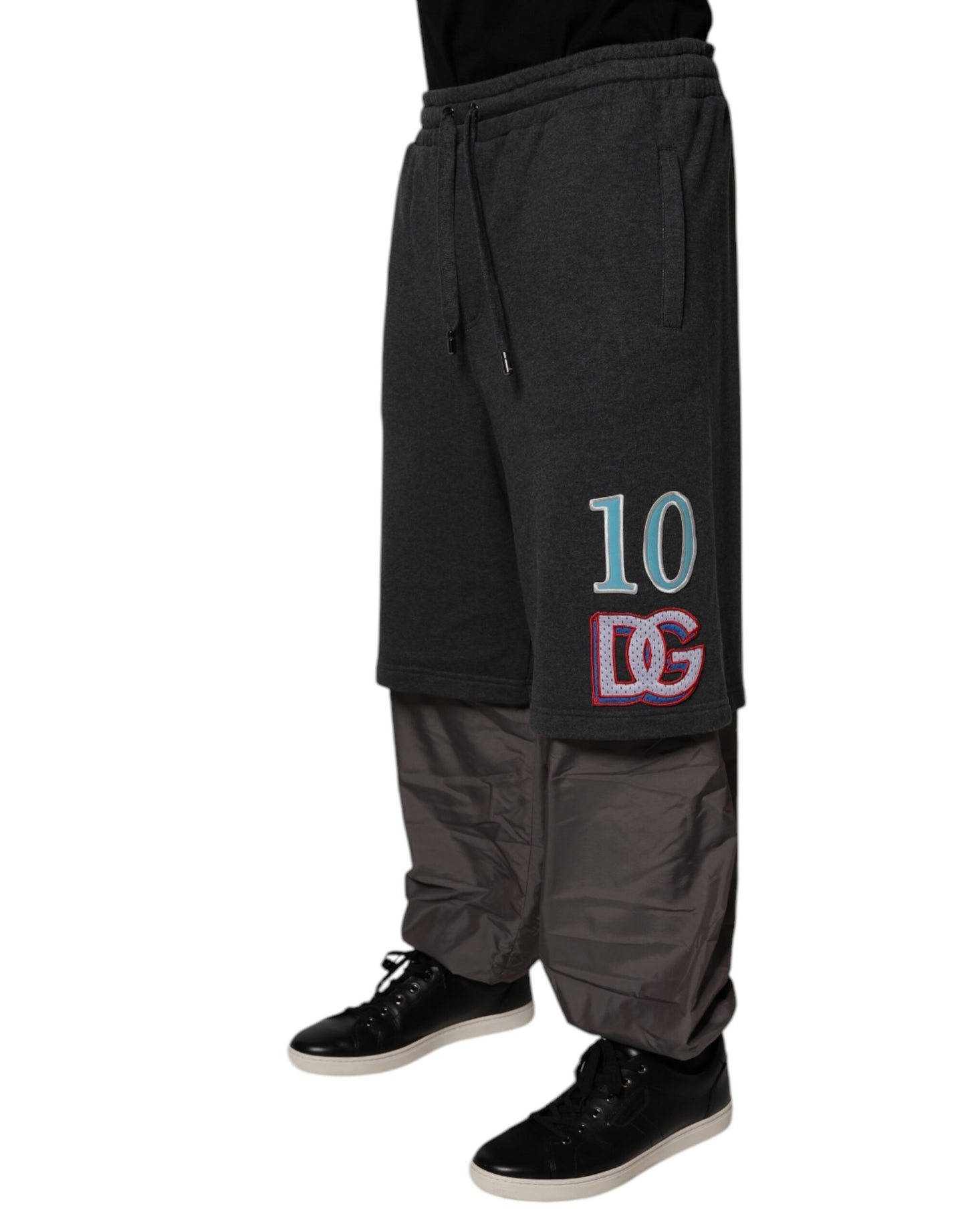Dark Gray Cotton Layered Straight Sweatpants Pants