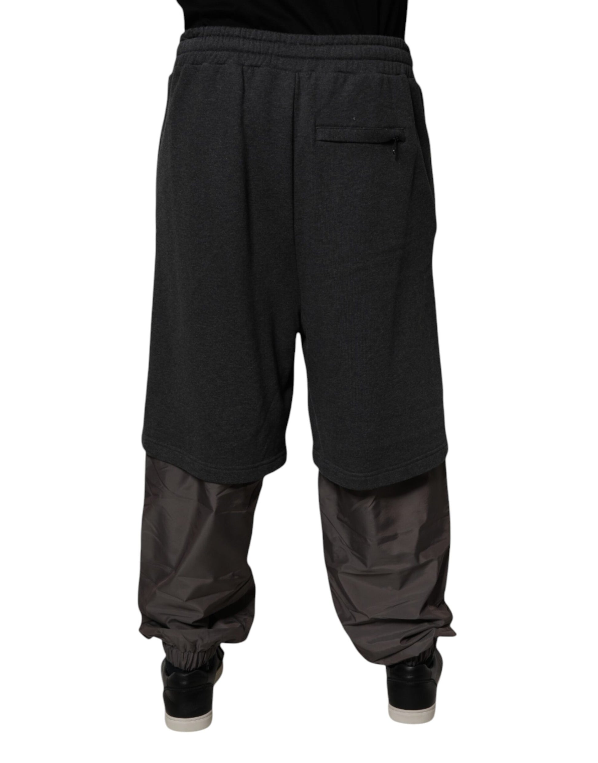 Dark Gray Cotton Layered Straight Sweatpants Pants