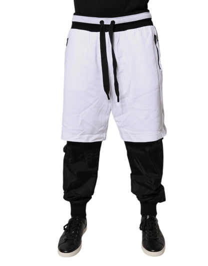 Black White Cotton Layered Sweatpants Pants