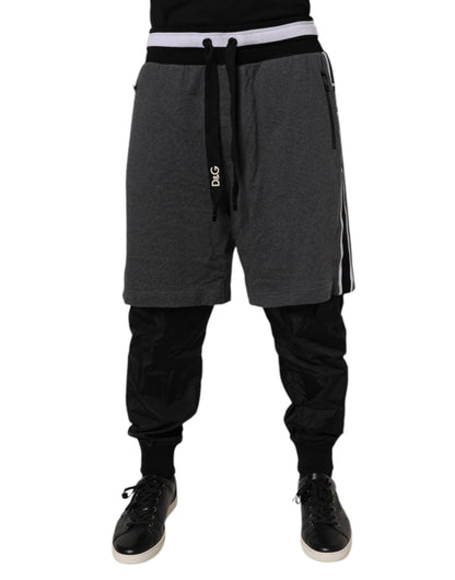 Black Gray Cotton Layered Men Sweatpants Pants