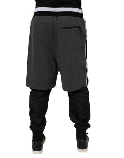 Black Gray Cotton Layered Men Sweatpants Pants