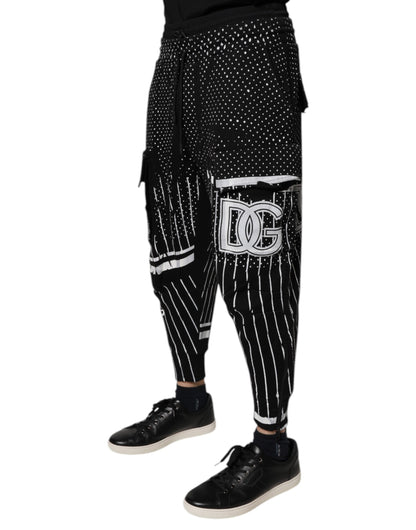 Black Polka Dot Stripes Cargo Jogger Sweatpants Pants