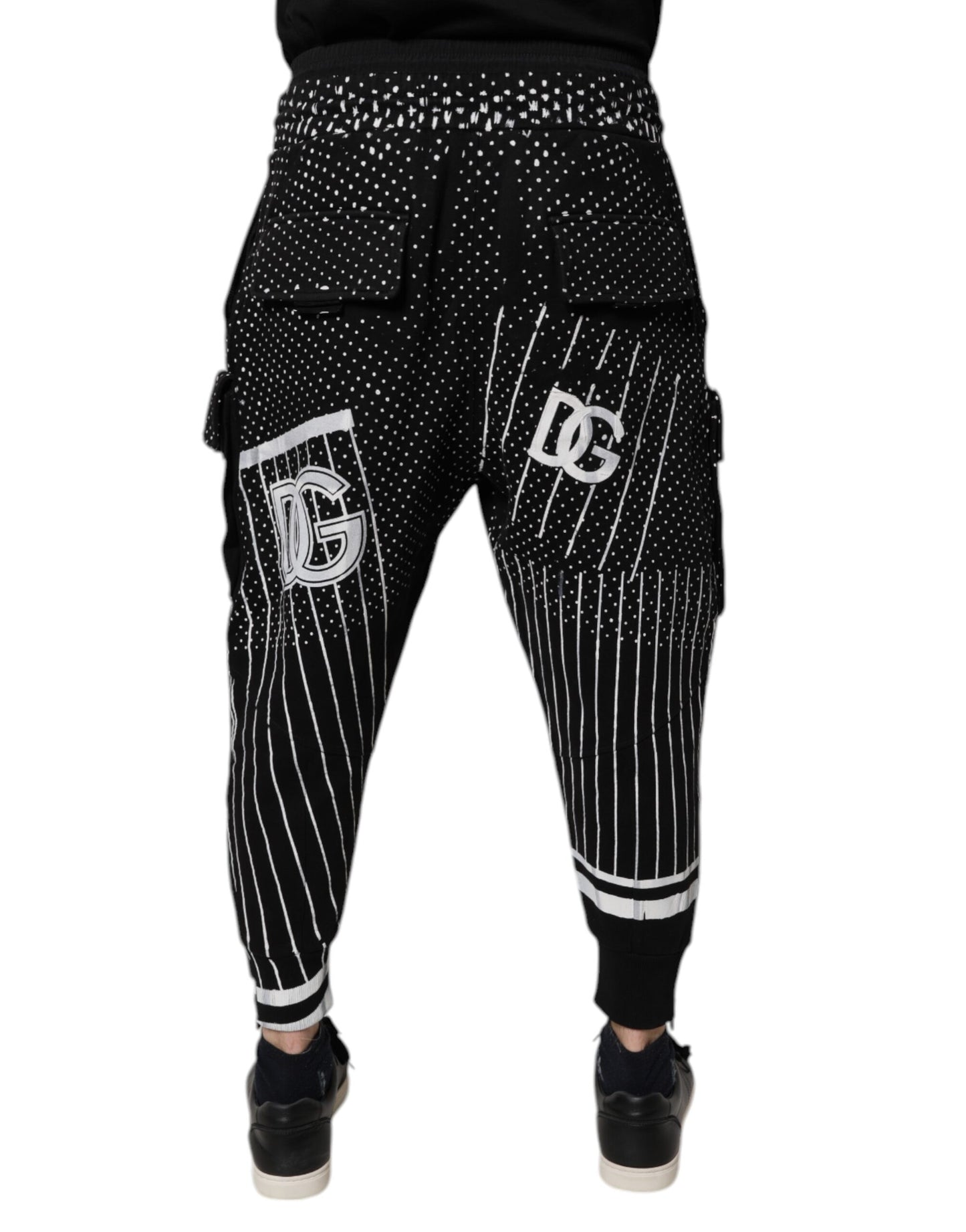 Black Polka Dot Stripes Cargo Jogger Sweatpants Pants