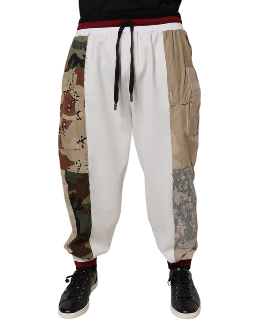 White Camouflage Patchwork Sweatpants Pants