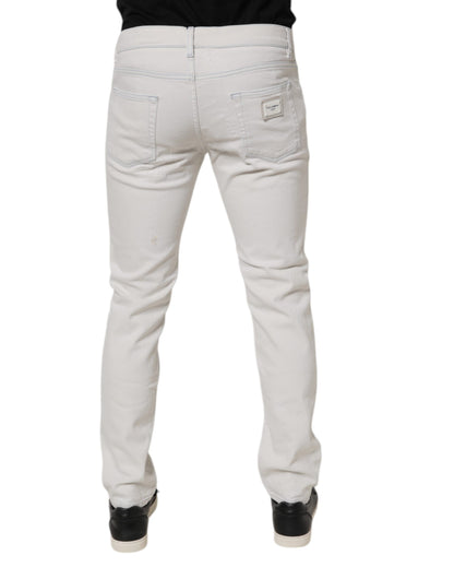 White Cotton Stretch Skinny Slim Denim Jeans