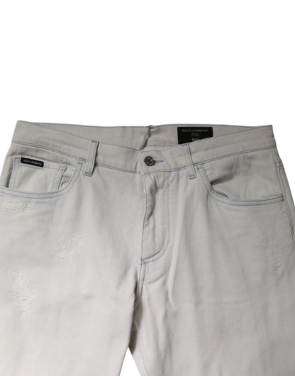 White Cotton Stretch Skinny Slim Denim Jeans