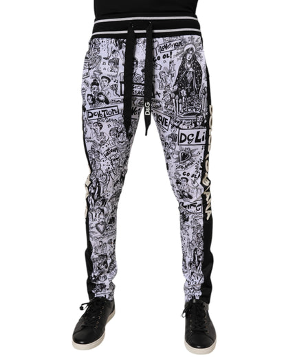 White Graffiti Polyester Jogger Men Sweatpants Pants