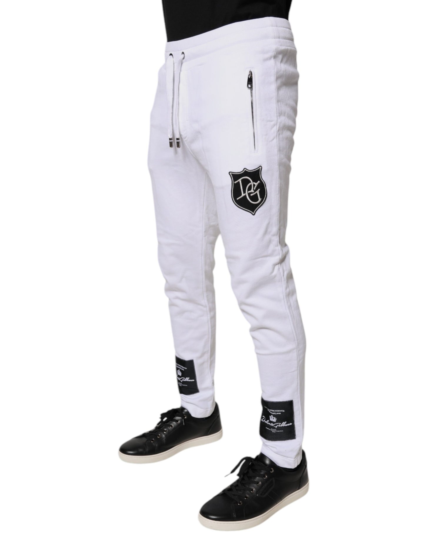 White Logo Patch Men Skinny Sweatpants Pants