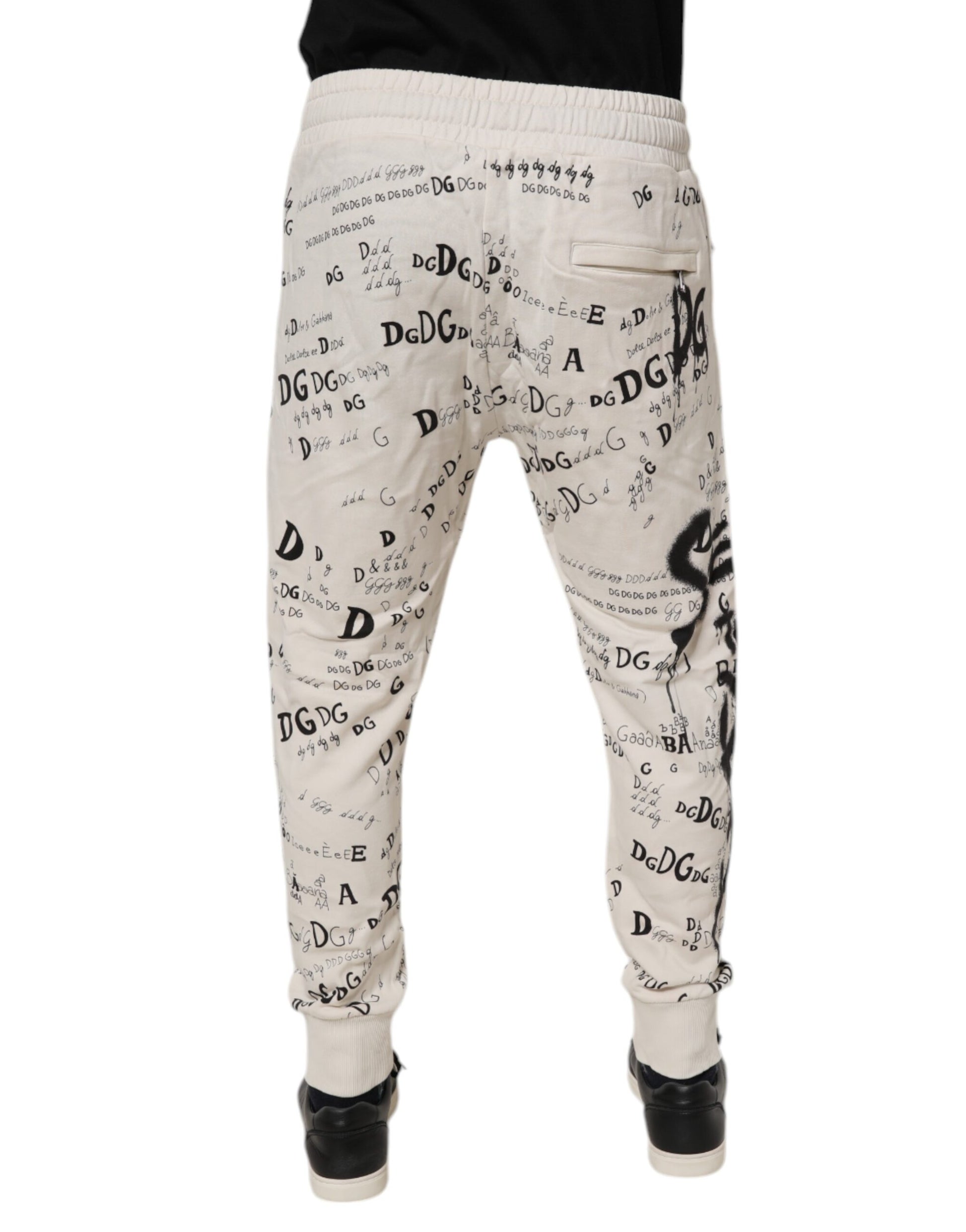 White Logo Print Men Skinny Sweatpants Pants