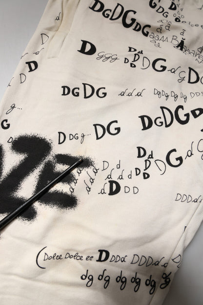 White Logo Print Men Skinny Sweatpants Pants