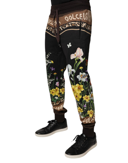 Black Floral Cotton Jogger Sweatpants Pants
