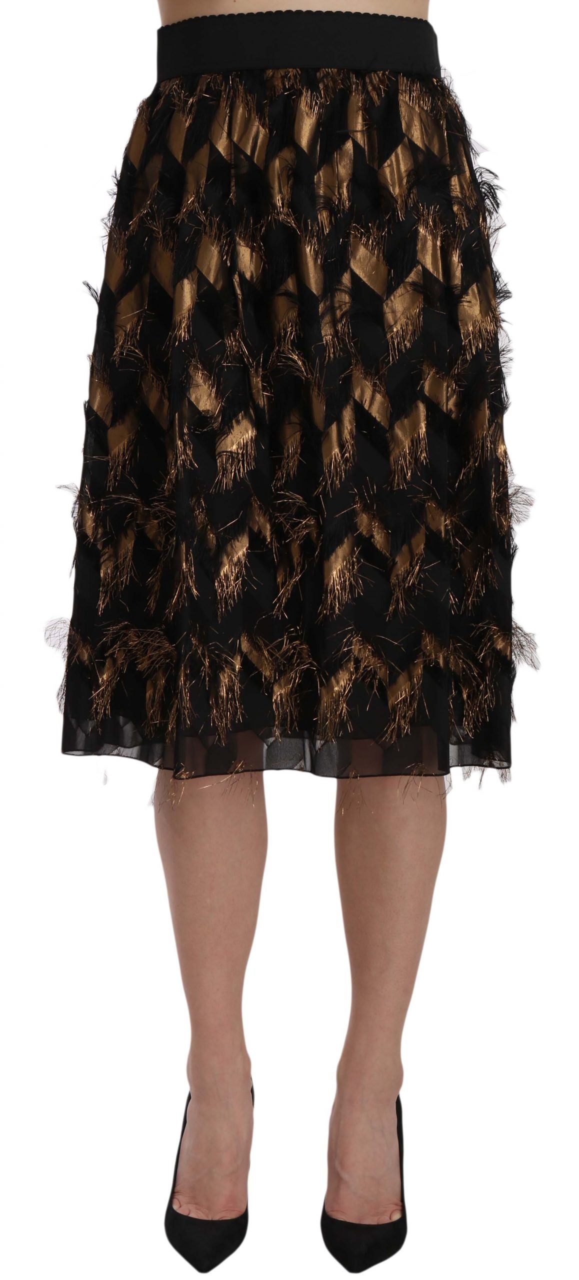 Eleganter hoch taillierter Rock aus Seidenmischung in Gold und Schwarz