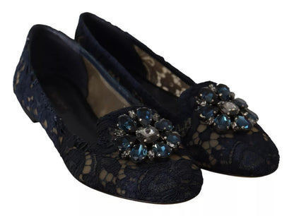 Blue Crystal Loafer Lace Ballet Flats Shoes