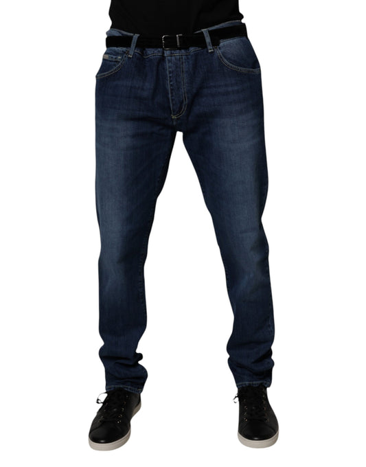 Blue Washed Cotton Stretch Skinny Denim Jeans