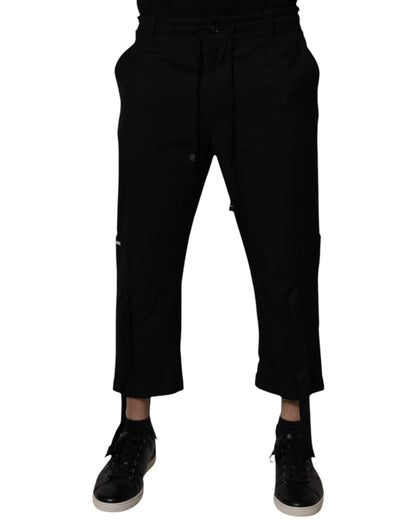 Black Polyester Men Cropped Pants