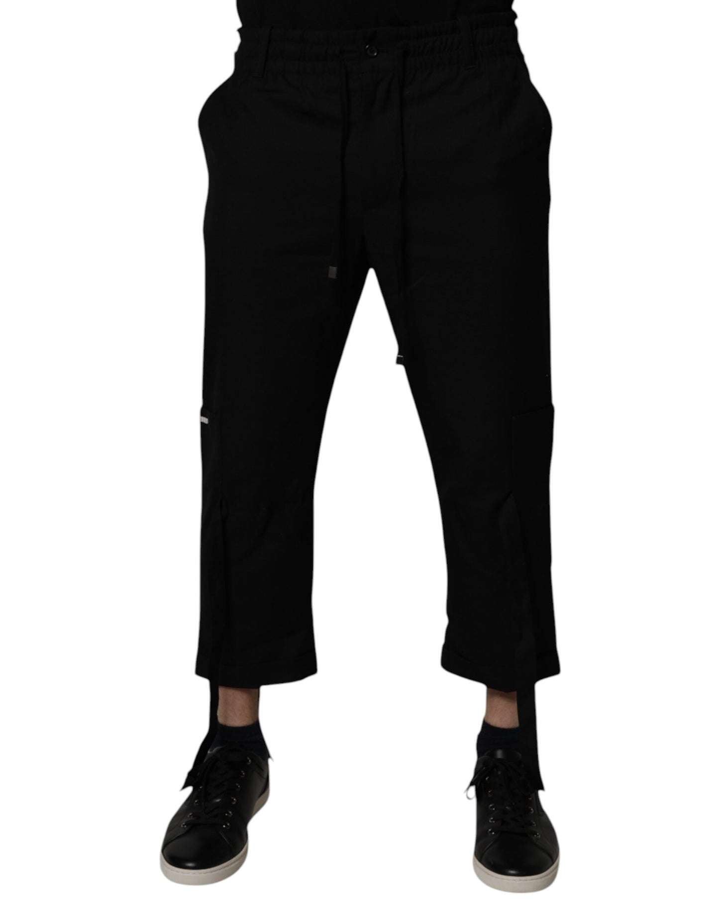 Black Polyester Men Cropped Pants
