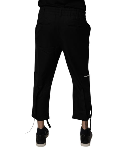 Black Polyester Men Cropped Pants