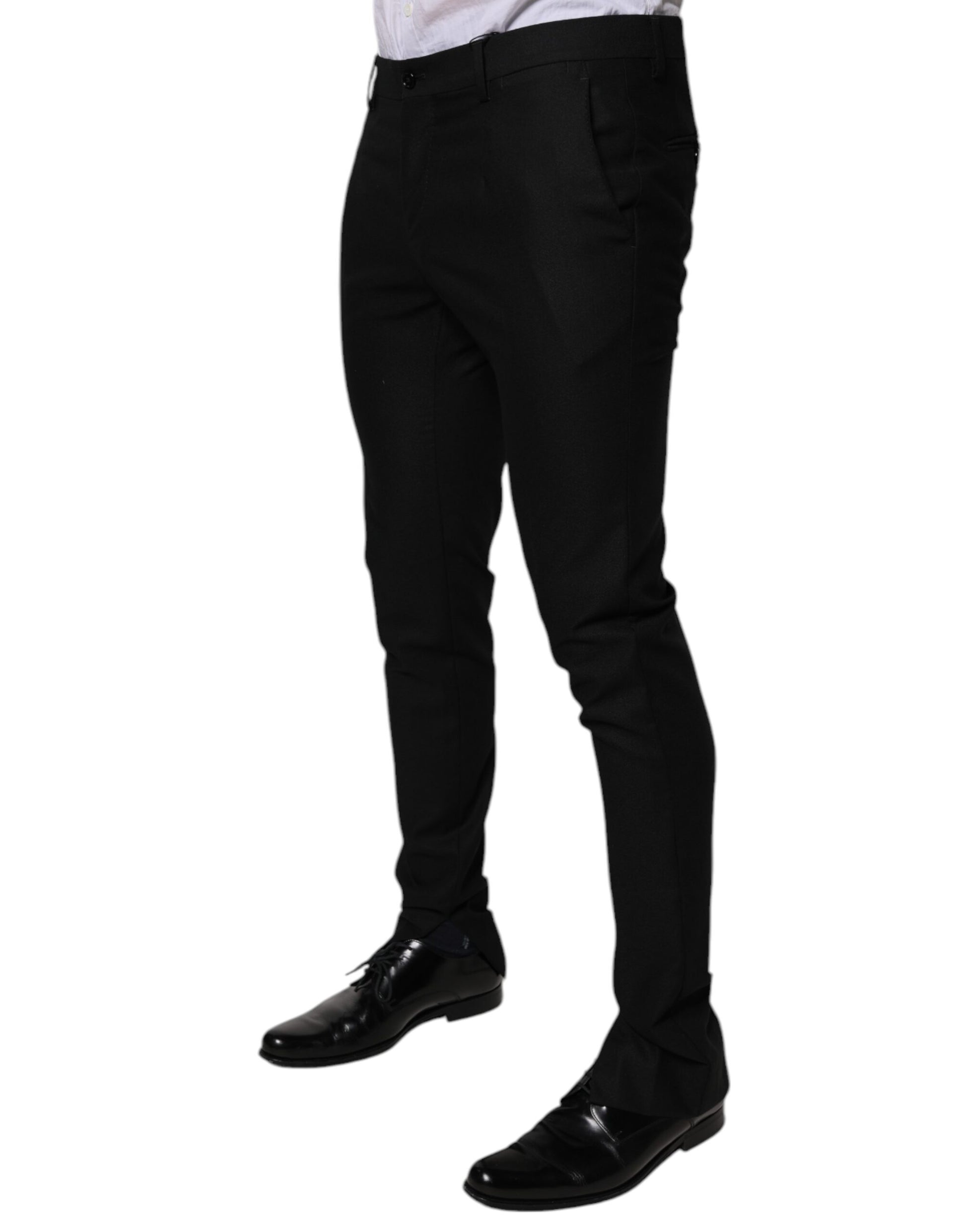 Black Virgin Wool MenSkinny Dress Formal Pants