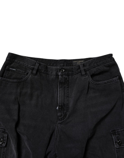 Black Cotton Cargo Denim Men Bermuda Shorts