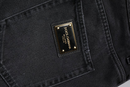 Black Cotton Cargo Denim Men Bermuda Shorts