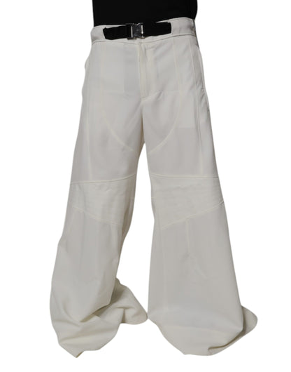 White Mid Waist Wide Leg Pants
