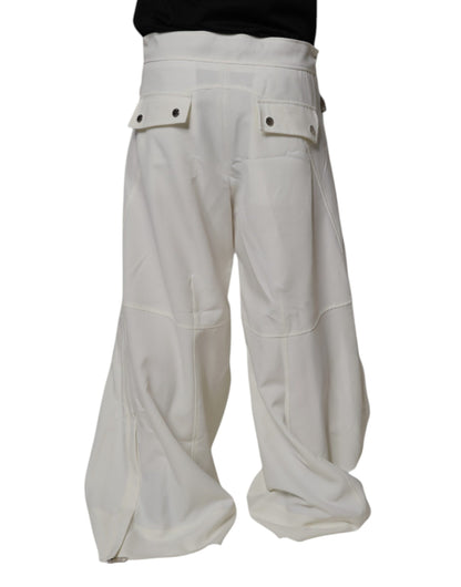 White Mid Waist Wide Leg Pants