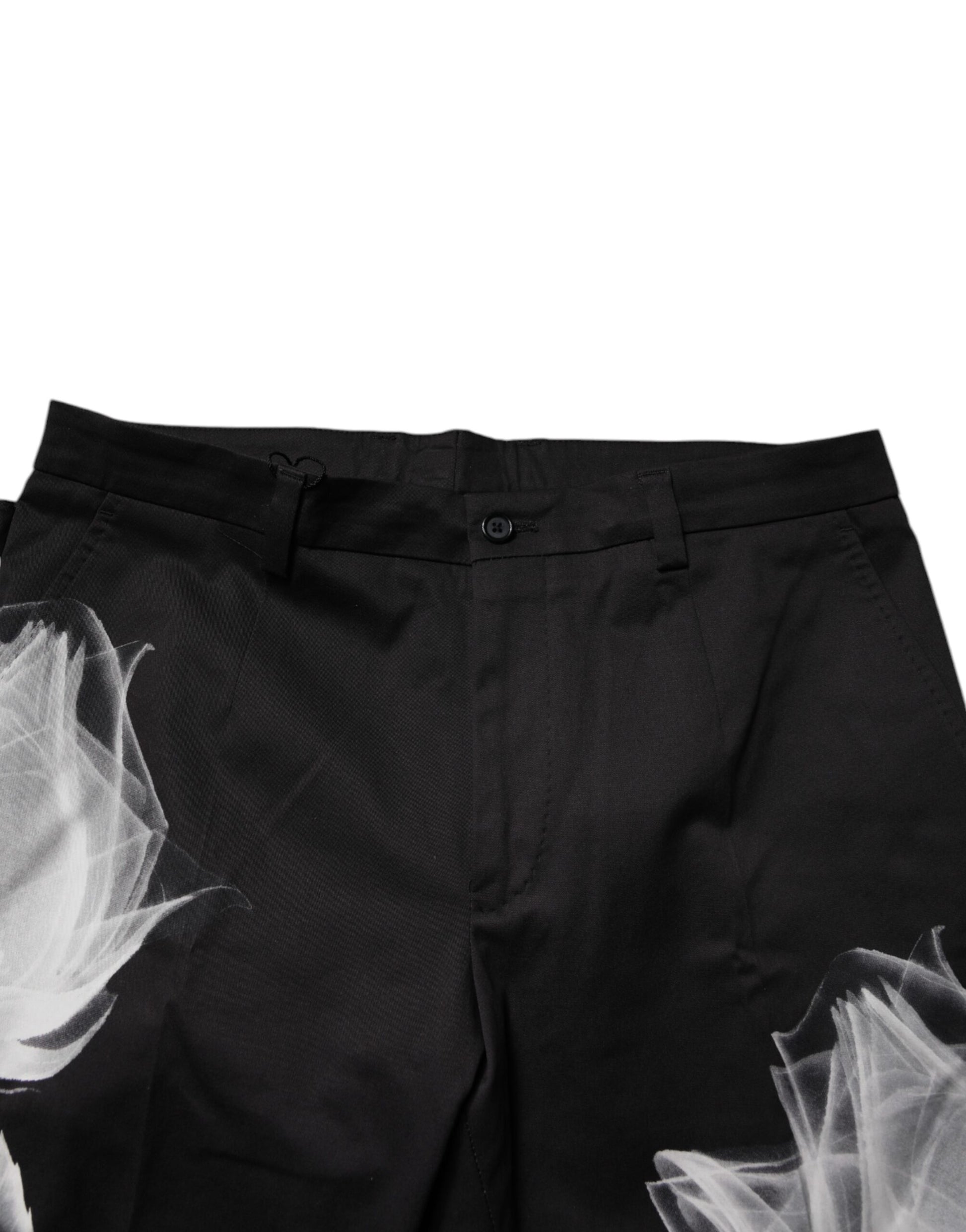 Black Cotton Floral Skinny Dress Pants